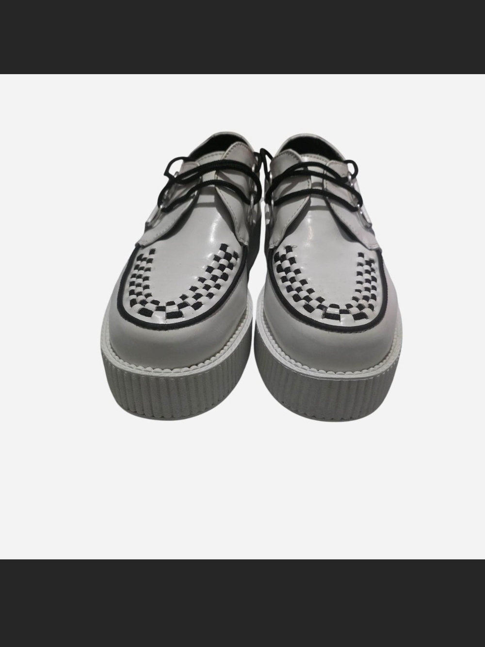 T.U.K. Mondo Creeper White and black Leather Checker platform Shoes - Picture 7 of 9